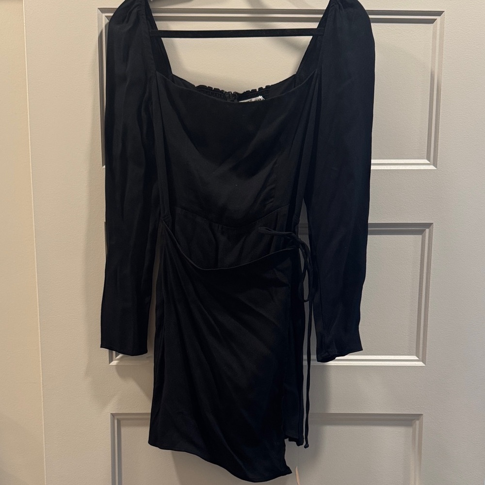 Reformation Black Long-Sleeve Wrap Mini Dress